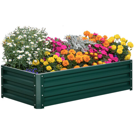 Carré potager de jardin rectangulaire tôle d'acier ondulée 120 x 60 x 30 cm vert foncé (1/5)