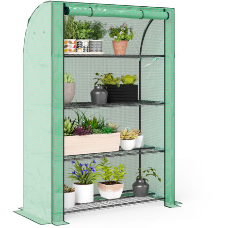 Mini serre de jardin à 4 étages avec bâche PE renforcée, porte enroulable et étagères 120 x 50 x 170 cm, vert (1/5)