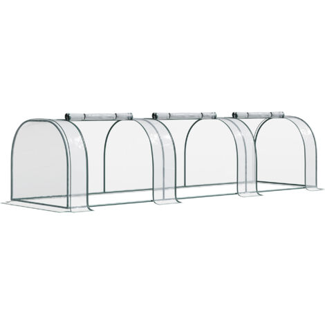 Mini Serre de Jardin mini serre tunnel serre à tomates 3,5L x 1l x 0,8H m Acier PVC Haute densité Anti-UV 3 fenêtres avec Zip enroulables Vert et Transparent (1/5)