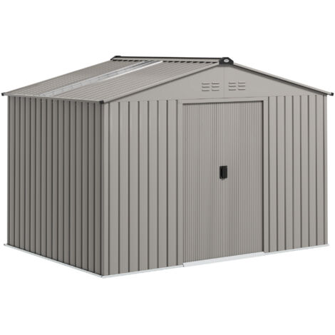 Abri de jardin 5,4 m² dim. 2,77 x 1,95 x 1,92 m fondation incluse porte coulissante ventilations tôle acier, anthracite (1/5)