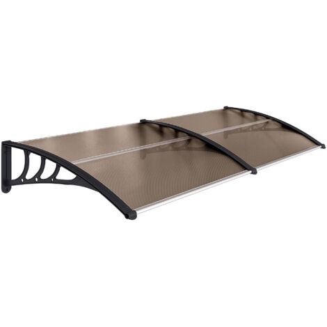 Auvent de porte d'entrée, toit marquise de porte exterieur en polycarbonate et aluminium résistante toit abri protection contre la pluie et UV pour terrasse, balcon, 195 x 75 cm, marron