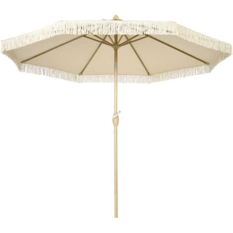 Parasol de jardin inclinable parasol avec manivelle à franges style bohème 8 baleines Ø 265 x 244H cm crème (1/5)