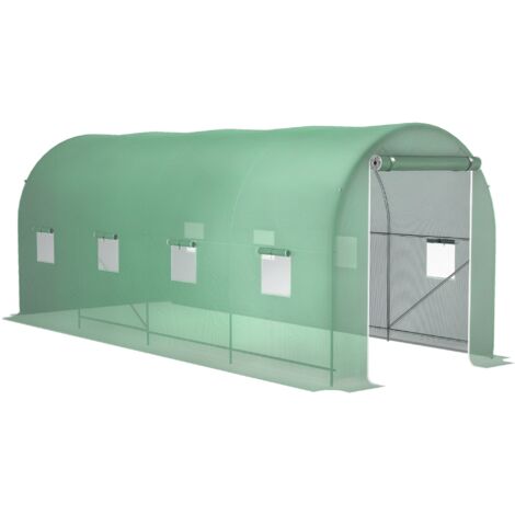 Serre de Jardin Tunnel Surface Sol 10 m² 5L x 2l x 2,05H m châssis Tubulaire renforcé Porte zippée 8 fenêtres enroulables Vert (1/5)