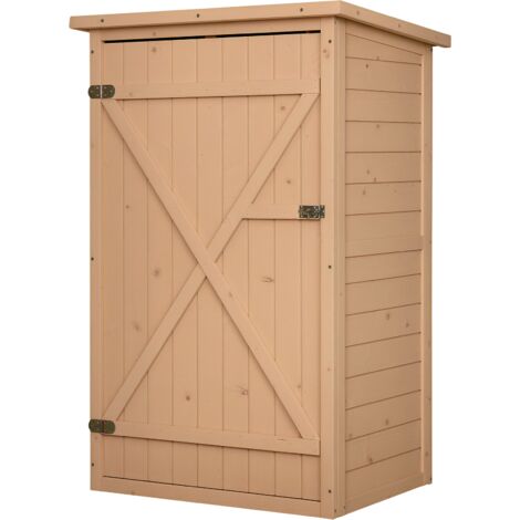 Armoire abri de Jardin Remise pour Outils Bois de Sapin pré-huilé Toit bitumé incliné - Grande Porte verrouillable loquet - 2 étagères - dim. 75L x 56l x 115H cm (1/5)