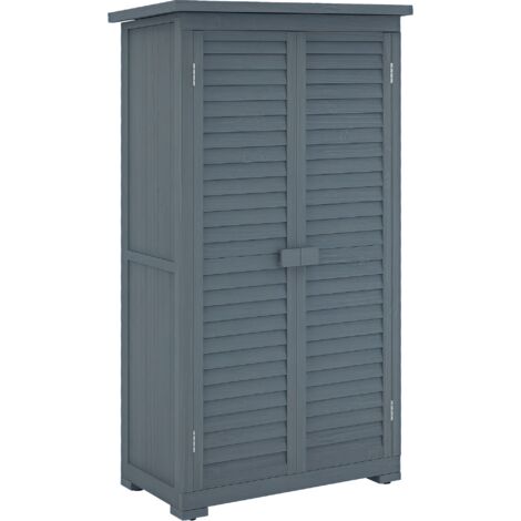 Armoire de jardin remise pour outils en bois 2 étagères toit bitumé portes persiennes 87 x 47 x 160 gris (1/5)