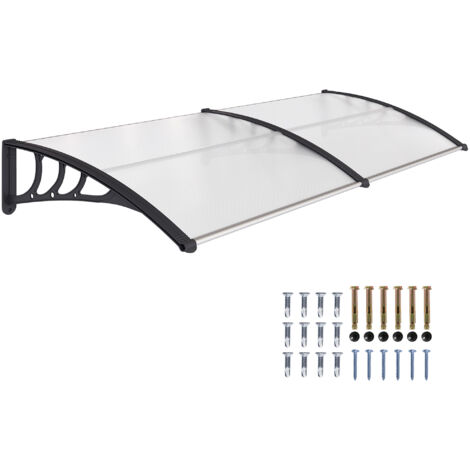 Auvent de porte d'entrée, toit marquise de porte exterieur en polycarbonate et aluminium résistante toit abri protection contre la pluie et UV pour terrasse, balcon, 195 x 75 cm, transparent