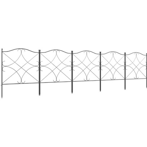 Lot de 5 clôtures de jardin décoratives en métal avec ornements 305 x 62 cm noir (1/5)