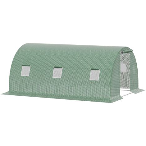 Serre de jardin tunnel 13,5 m² 6 fenêtres porte zippée enroulable châssis acier galvanisé bâche PE 4,5 x 3 x 2 m vert (1/5)
