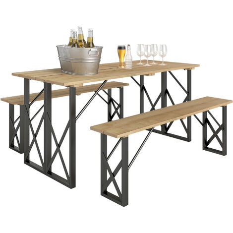 Ensemble table et bancs en bois table de pique-nique en bois avec banc pour 6 à 8, 160 cm trou de parasol de 5 cm marron (1/5)
