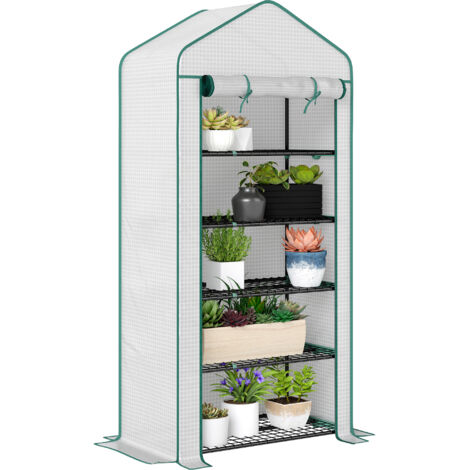 Serre de jardin Serre 5 niveaux avec 1 porte enroulable, Bâche en PE Renforcée Résistante dim. 90L x 49l x 193H cm (1/5)