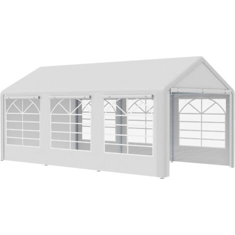 Tonnelle de jardin 3 x 6 m tente de réception avec 4 parois 3 fenêtres de chaque côté barnum pour fête mariage blanc (1/5)
