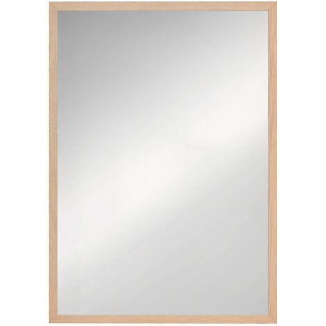 Miroir mural rectangulaire 50 x 70 cm, cadre en bois, idéal pour la salle de bain, salon ou chambre, naturel (1/5)