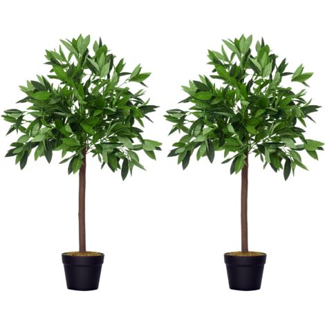 Lauriers artificiels 0,90H m - Lot de 2 lauriers Boules artificiels - 564 Feuilles réalistes par Pied - Pot Inclus Noir Vert (1/5)