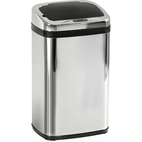 Poubelle de cuisine automatique 30L acier inoxydable, poubelle à capteur de mouvement avec couvercle, 33x25x58cm, argent (1/5)