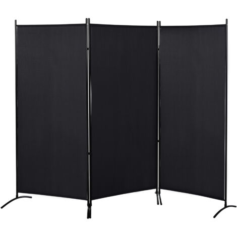 Paravent 3 panneaux dim. 2,53L x 0,5l x 1,82H m Store latéral Brise-Vue paravent sur Pied séparateur métal Polyester (1/5)
