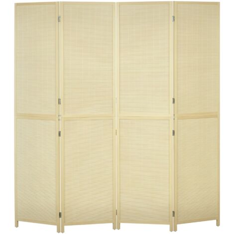 Paravent en bois de bambou 4 panneaux 180 x 180 cm séparateur de pièce cloison de séparation pliable - naturel (1/5)