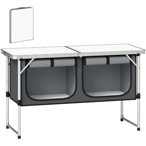 Armoire de Camping Pliante en Aluminium avec Rangement pour Pique-nique, Barbecue, Extérieur, 120x47x70cm, Argent (1/5)