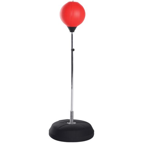 Sac de Frappe sur Pied Punching ball sur pied réglable en hauteur 126-144 cm avec gants, pompe et base de lestage pour adolescents et débutants rouge (1/5)