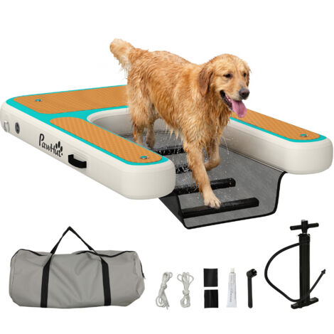 Rampe d'Eau Gonflable pour Chien jusqu'à 100kg, Surface Antidérapante en EVA, Sac de Rangement, 151x102x15cm, Orange (1/5)