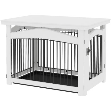 Cage pour chien 3 en 1 table d'appoint parc pour chien plateau amovible pour chien moyenne 82,5 x 57,5 x 59,5 cm blanc (1/5)