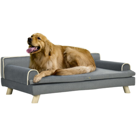 Canapé pour chien chat design scandinave coussin moelleux amovible pieds bois massif 100 x 62 x 32 cm gris (1/5)