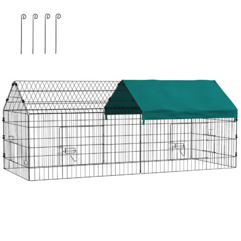 Parc enclos cage lapin extérieur structure acier avec protection solaire et portes verrouillables 185 x 75 x 75 cm vert (1/5)