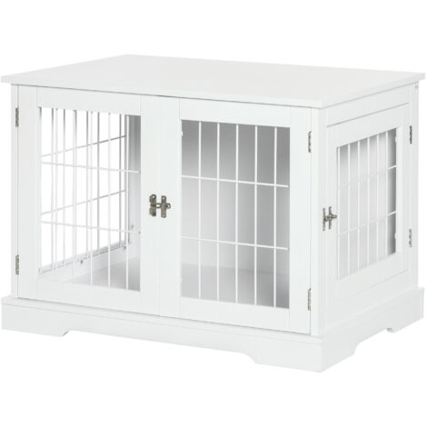 Cage pour chien animaux 2 en 1 table d'appoint meuble cage chien intérieur avec 2 portes verrouillables - dim. 76L x 54.5l x 56H cm - Métal et MDF (1/5)