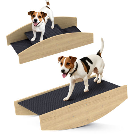 Bascule Chien Agility Réversible 2-en-1 Escalier pour Chien 3 Marches en Bois 80x39,5x20cm, Bois Naturel (1/5)