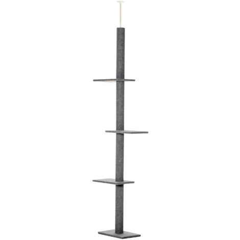 Arbre à chat du sol au plafond poteau à griffer hauteur réglable dim. 43L x 27I x 228-260H cm 4 niveaux d'activités gris (1/5)
