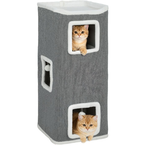 Tour pour chat 4 niveaux, arbre à chat stable boules de jeu plateforme supérieure bord en peluche, 41x 41 x 100 cm, gris (1/5)