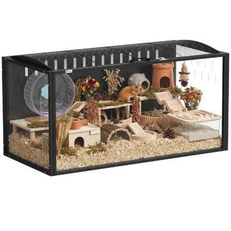 Cage à Hamster Géante Habitat pour Rongeur en Acier et Acrylique Transparent Vue Panoramique 105 x 51 x 53 cm Noir