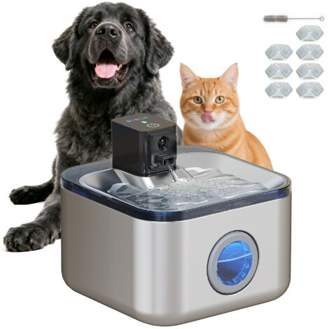 Fontaine à eau pour chat automatique en inox 4,2L, silencieuse, distributeur eau chat 3 filtre et chargeur USB, argent (1/5)