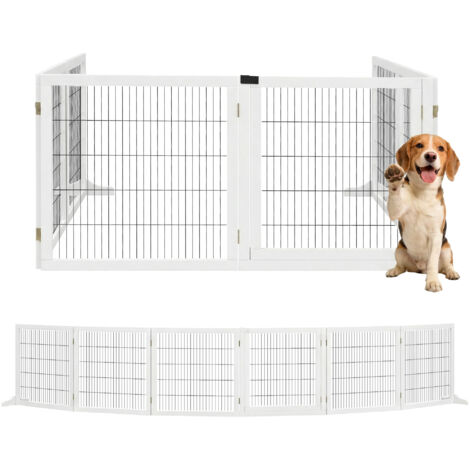 Barrière de sécurité pour chien barrière pliable à 6 panneaux avec pieds amovibles 432 x 36 x 70 cm blanc (1/5)