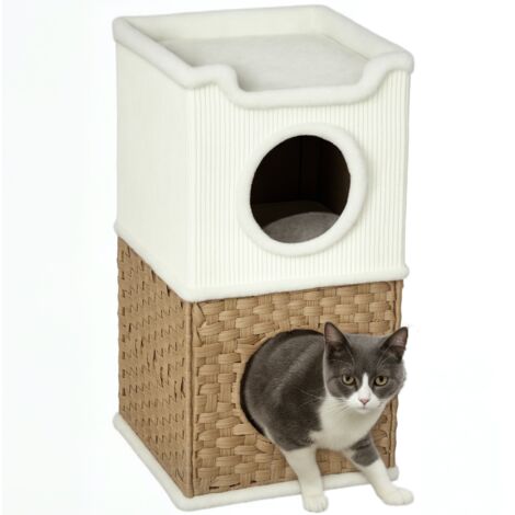 Niche pour chat d'intérieur à 3 niveaux, tour pour chat avec griffoir en sisal à griffer 41 x 41 x 75,5 cm, crème (1/5)