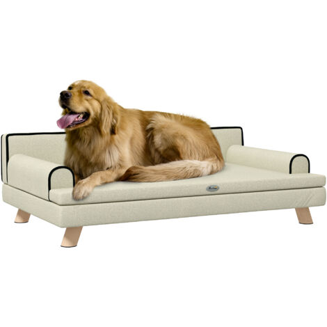 Canapé pour chien chat design scandinave coussin moelleux amovible pieds bois massif 100 x 62 x 32 cm beige (1/5)
