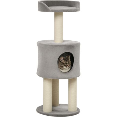 Arbre à chat griffoirs grattoirs sisal naturel arbre à grimper niche plate-forme en peluche hauteur 103 cm gris (1/5)