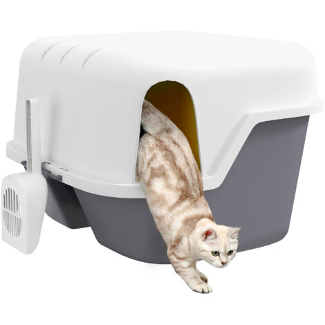 Bac à litière pour chat maison de toilette pour chat couvercle supérieur verrouillable et ouvrable 50 x 50 x 39 cm crème (1/5)