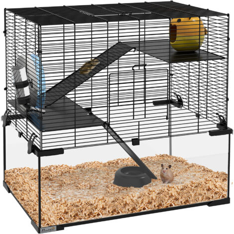 Cage hamster cage rongeur 3 niveaux avec roue rampes maisonnette abreuvoir mangeoire 60L x 40l x 54,5H cm noir (1/5)