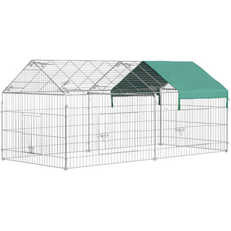 Clôture pour petits animaux cage pour animaux domestiques cadre en métal galvanisé 4 piquets de sol inclus 220 x 103 x 103 cm argent et vert (1/5)