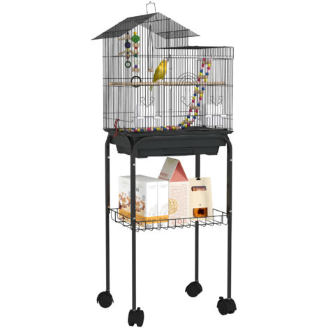 Cage à oiseaux sur roues 46 x 36 x 120 cm 2 mangeoires 2 perchoirs étagère cage pour perruche calopsitte conure pinson canaris (1/5)