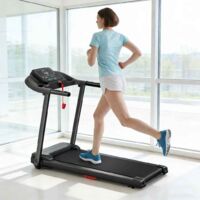 Tapis de course pour bureau à domicile avec réglage manuel de l'inclinaison, moteur de 3 CV, vitesse maximale de 14 km/h, 12 programmes intégrés, écran LED, porte-bouteille