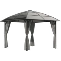 Tonnelle de jardin structure aluminium toit polycarbonate imperméable UV 60+ parois latéraux 3 x 3 m gris foncé