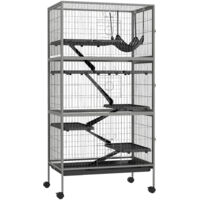 Cage pour rongeurs multifonction 4 plateformes 3 rampes 4 portes dim. 80L x 52l x 159H cm acier gris argenté noir