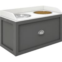 Gamelle double chien chat - porte-gamelles surélevé rangement 2 en 1 - tiroir, 2 gamelles - acier inox. MDF blanc gris
