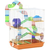 Cage pour hamster rongeur 5 étages avec tunnels mangeoire roue maison échelles dim. 46L x 30l x 58H cm orange