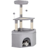 Arbre à chat tour de jeux pour chats griffoirs sisal, plate-forme, niche, tissu peluche, balles, 49x49x114cm gris clair