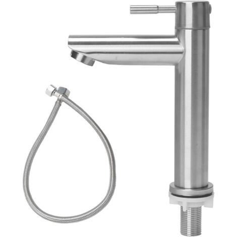 Kaltwasserhahn aus Edelstahl, Kaltwasser-Waschtischarmatur mit Schlauch, Waschtischmischer, Badewannenarmatur für Gästetoilette, Badezimmer, einfache Installation (gerader Auslauf)