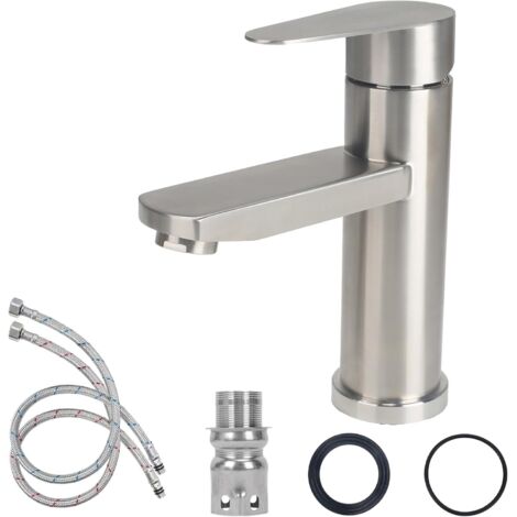 Edelstahl-Waschtischarmatur, Mischbatterie mit Schlauch, Waschtischarmatur, Handwaschtischarmatur für Aufsatzwaschbecken, Auslauf (Silber)