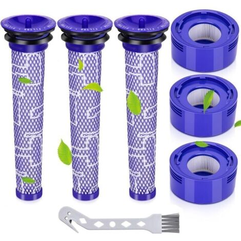 Ersatz-Vor- und -Filter für Dyson V8 und V7 Akku-Staubsauger, 3 HEPA-Nachfilter, 3 Vorfilter, 1 weiße Reinigungsbürste (1/5)
