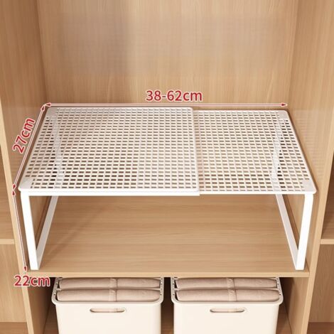 Ausziehbares Aufbewahrungsregal für den Kleiderschrank, mehrstufiges Aufbewahrungssystem mit Regalböden, Schuhregal, kein Bohren erforderlich, um Platz zu sparen, weiß, mittlere Größe.